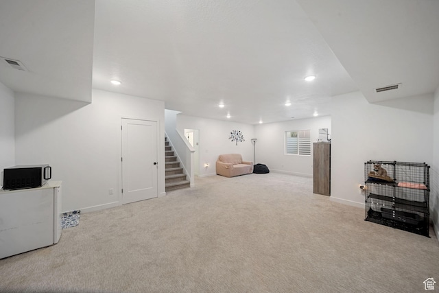 6149 W Moon Valley Dr S, South Jordan, UT 84009 - interior space with visible vents, stairway, carpet flooring, and recessed lighting