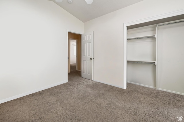 1604 Childs Ave, Ogden, UT 84404 - unfurnished bedroom featuring a closet, baseboards, carpet floors, lofted ceiling, and ceiling fan