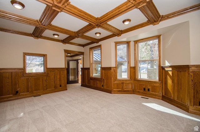 3804 E 2050 N, Eden, UT 84310 - spare room featuring coffered ceiling, light colored carpet, and a wainscoted wall