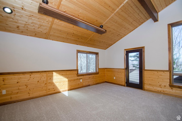 3804 E 2050 N, Eden, UT 84310 - bonus room with carpet, wood ceiling, wood walls, vaulted ceiling with beams, and wainscoting