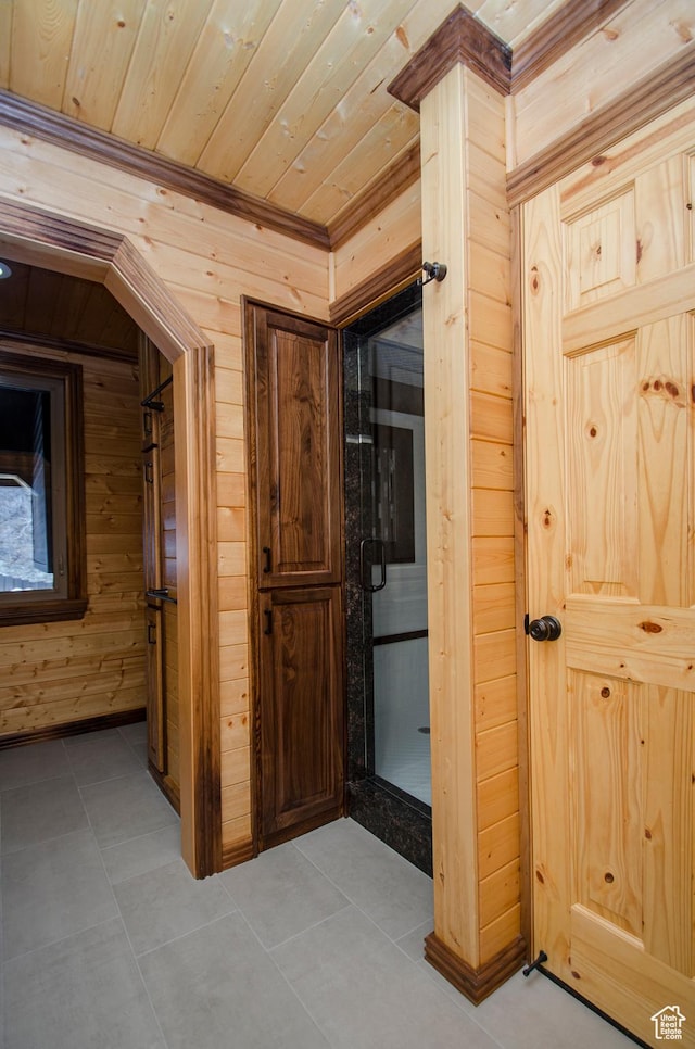 3804 E 2050 N, Eden, UT 84310 - bathroom featuring wood walls, tile patterned flooring, and wood ceiling