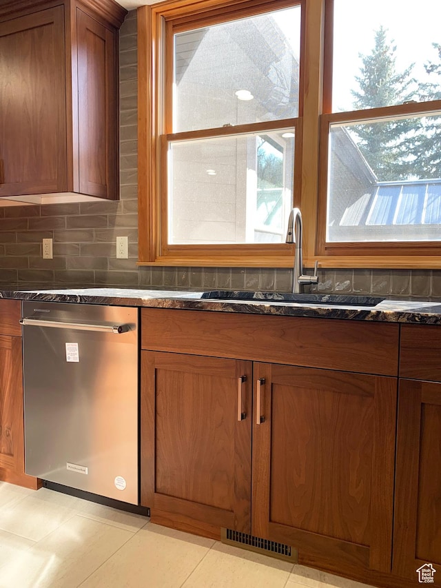3804 E 2050 N, Eden, UT 84310 - kitchen featuring a sink, visible vents, stainless steel dishwasher, and brown cabinets