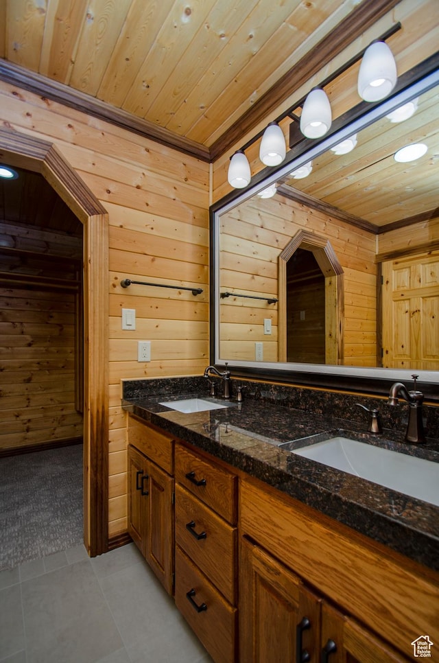 3804 E 2050 N, Eden, UT 84310 - bathroom featuring a sink, wood walls, tile patterned floors, and wood ceiling
