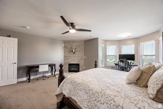 2115 N 5 E, Layton, UT 84041 - carpeted bedroom featuring an office area, a large fireplace, baseboards, and ceiling fan