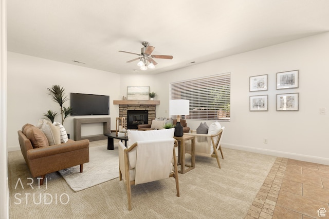 1971 S Great Basin Dr, Washington, UT 84780 - living room featuring a ceiling fan and a fireplace