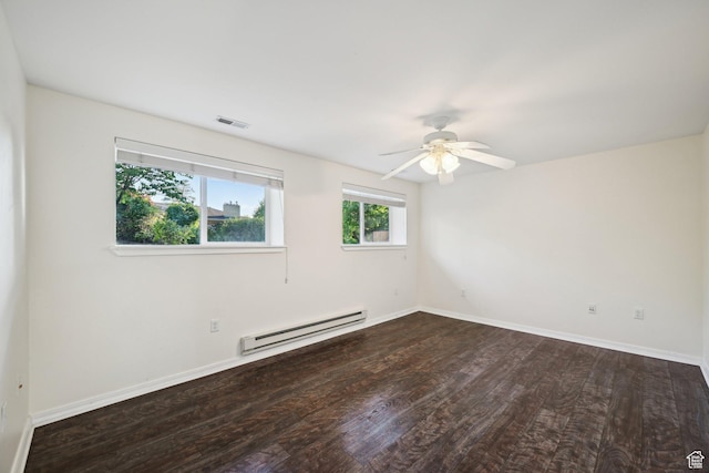 3391 E Brockbank Dr S, Millcreek, UT 84124 - spare room featuring a baseboard heating unit, wood finished floors, a ceiling fan, and baseboards