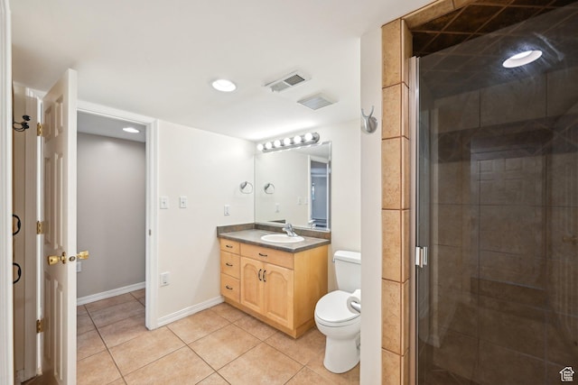 3391 E Brockbank Dr S, Millcreek, UT 84124 - bathroom with toilet, tile patterned flooring, vanity, a stall shower, and baseboards