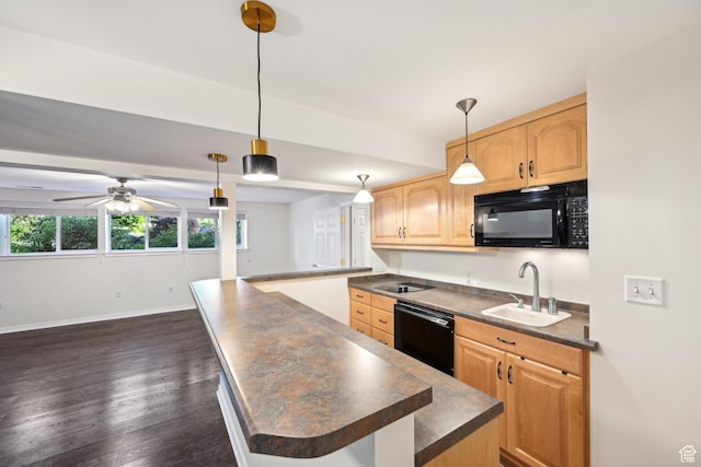 3391 E Brockbank Dr S, Millcreek, UT 84124 - kitchen featuring black appliances, a sink, dark countertops, and light brown cabinets