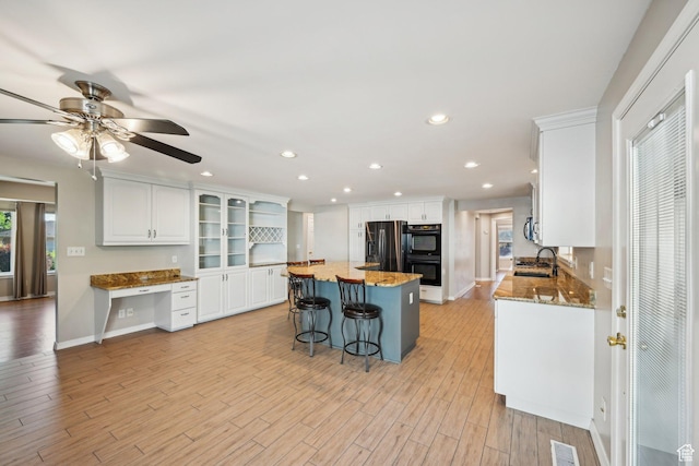 3391 E Brockbank Dr S, Millcreek, UT 84124 - kitchen featuring a sink, white cabinetry, a center island, ceiling fan, and recessed lighting