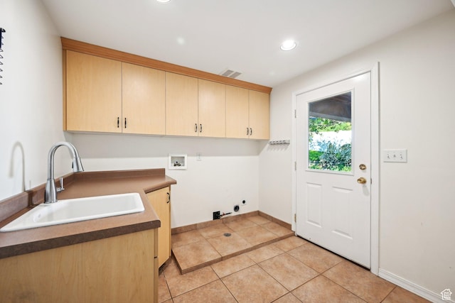 3391 E Brockbank Dr S, Millcreek, UT 84124 - laundry room with cabinet space, hookup for a washing machine, light tile patterned floors, recessed lighting, and baseboards