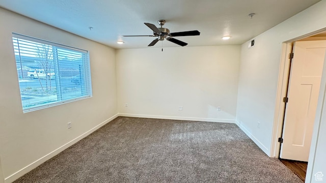 383 W 625 N A-D, Unit A-D Payson, UT 84651 - empty room featuring visible vents, ceiling fan, dark colored carpet, and baseboards