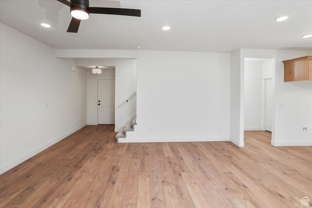 1284 E 1150 S, Garland, UT 84312 - below grade area featuring light wood-type flooring, a ceiling fan, recessed lighting, stairs, and baseboards