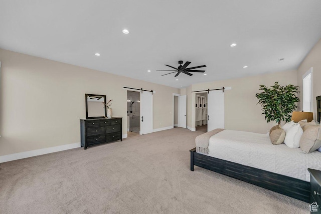 1816 S 920 W, Hurricane, UT 84737 - bedroom with baseboards, recessed lighting, carpet flooring, a ceiling fan, and a barn door
