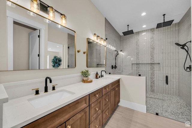 1816 S 920 W, Hurricane, UT 84737 - full bathroom featuring recessed lighting, double vanity, a sink, and a stall shower