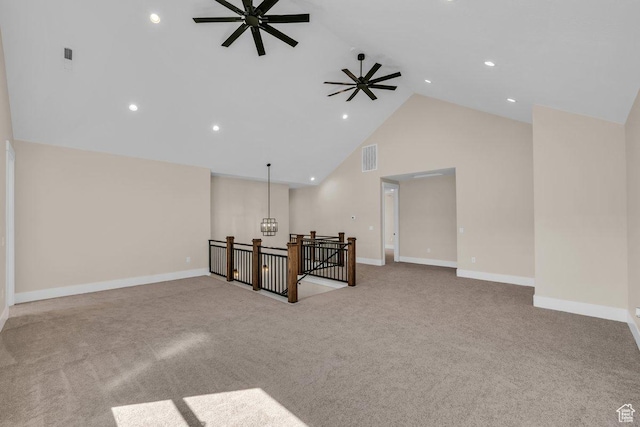 1816 S 920 W, Hurricane, UT 84737 - interior space with baseboards, recessed lighting, a ceiling fan, visible vents, and high vaulted ceiling