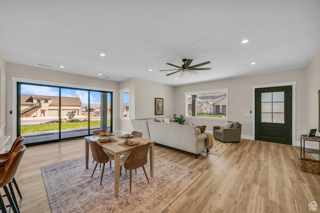 1816 S 920 W, Hurricane, UT 84737 - dining area featuring baseboards, light wood finished floors, recessed lighting, and a ceiling fan
