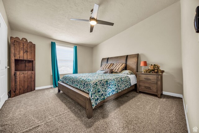 224 E Leadville Rd, Eureka, UT 84628 - bedroom featuring baseboards, a textured ceiling, a ceiling fan, and carpet floors