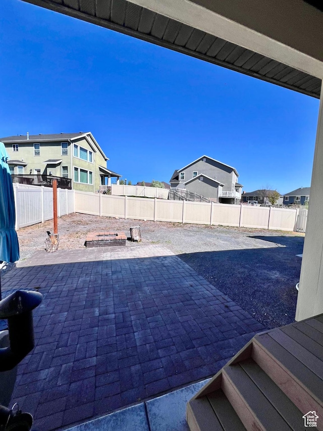 view of patio / terrace with a fenced backyard and a residential view