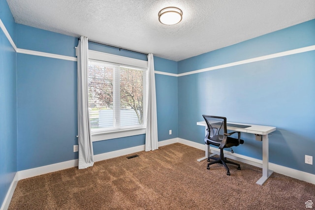 1055 W 325 N, Hyrum, UT 84319 - office featuring baseboards, visible vents, a textured ceiling, and dark carpet