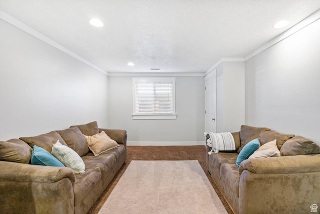 1055 W 325 N, Hyrum, UT 84319 - carpeted living area with crown molding, baseboards, and recessed lighting