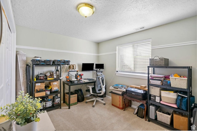 1055 W 325 N, Hyrum, UT 84319 - office area featuring carpet flooring, visible vents, and a textured ceiling