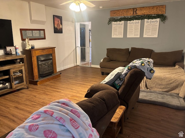 80 N 100 W, Redmond, UT 84652 - living area with baseboards, a ceiling fan, wood finished floors, and a fireplace