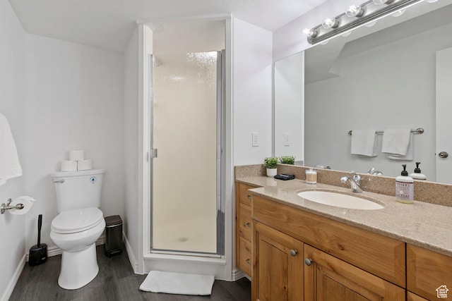 956 S 1525 W, Syracuse, UT 84075 - bathroom featuring toilet, a stall shower, wood finished floors, and vanity