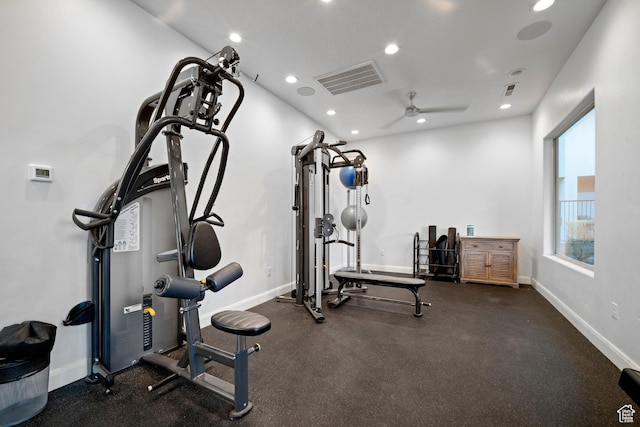 238 N 2020 W # 69, Hurricane, UT 84737 - exercise area with visible vents, baseboards, recessed lighting, and a ceiling fan