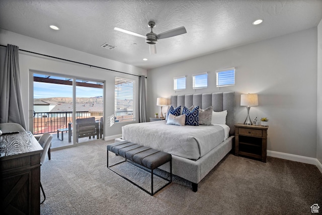 238 N 2020 W # 69, Hurricane, UT 84737 - carpeted bedroom featuring ceiling fan, visible vents, recessed lighting, access to exterior, and baseboards