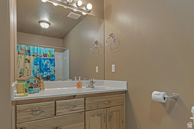 155 S Last Chance Dr, Laketown, UT 84038 - bathroom featuring vanity, visible vents, and curtained shower