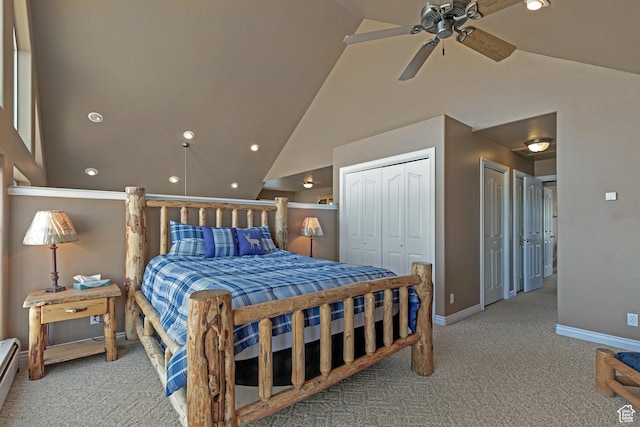 155 S Last Chance Dr, Laketown, UT 84038 - bedroom featuring two closets, recessed lighting, carpet flooring, a baseboard radiator, and baseboards