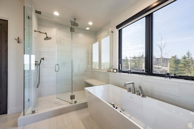 6633 Golden Bear Loop W, Park City, UT 84098 - full bathroom with a freestanding bath, plenty of natural light, a stall shower, and recessed lighting