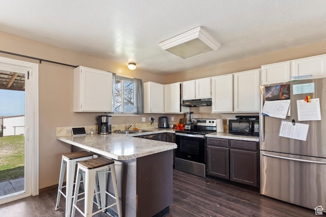 4710 W 2200 N, Plain City, UT 84404 - kitchen featuring a sink, a peninsula, under cabinet range hood, white cabinetry, and stainless steel appliances