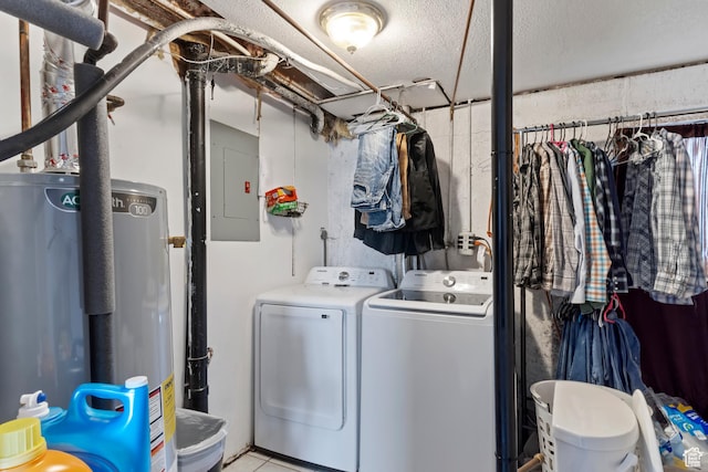 4710 W 2200 N, Plain City, UT 84404 - clothes washing area with water heater, electric panel, a textured ceiling, independent washer and dryer, and laundry area