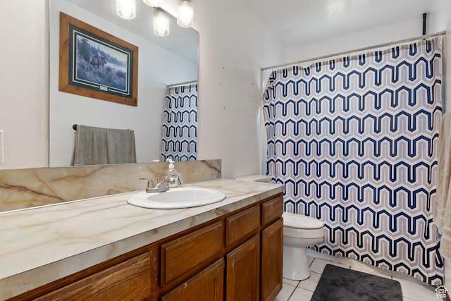4710 W 2200 N, Plain City, UT 84404 - bathroom with tile patterned floors, toilet, vanity, and a shower with curtain
