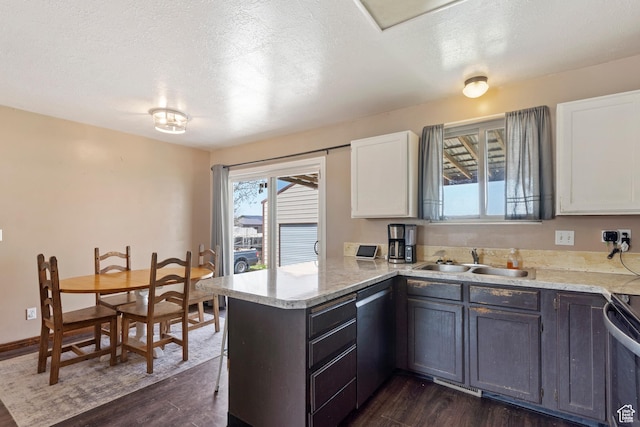4710 W 2200 N, Plain City, UT 84404 - kitchen featuring a peninsula, stainless steel dishwasher, a sink, and dark wood-style floors