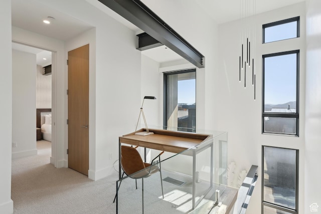 3595 Ridgeline Dr, Park City, UT 84098 - hall featuring visible vents, baseboards, and light carpet