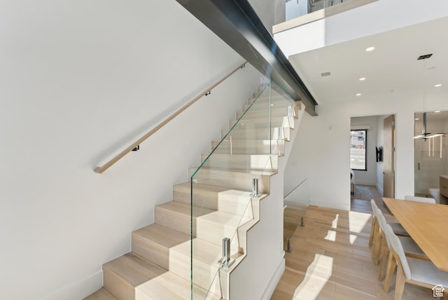 3595 Ridgeline Dr, Park City, UT 84098 - stairway with baseboards, recessed lighting, and wood finished floors
