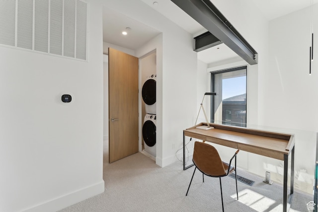 3595 Ridgeline Dr, Park City, UT 84098 - interior space featuring light carpet, stacked washing maching and dryer, and baseboards