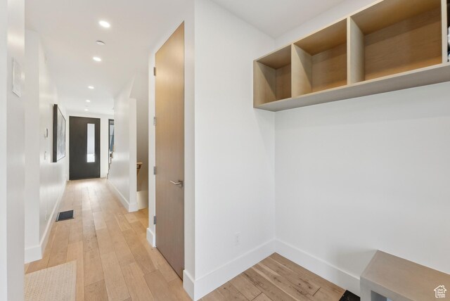 3595 Ridgeline Dr, Park City, UT 84098 - mudroom featuring recessed lighting, light wood-style flooring, baseboards, and visible vents