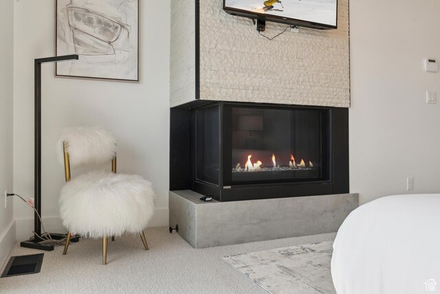 3595 Ridgeline Dr, Park City, UT 84098 - interior details featuring visible vents, carpet flooring, and a glass covered fireplace