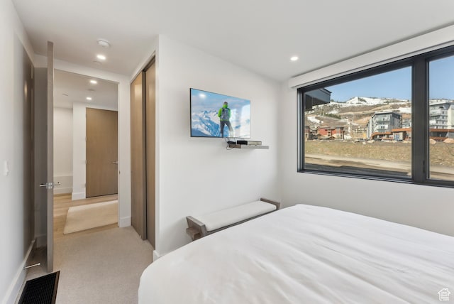 3595 Ridgeline Dr, Park City, UT 84098 - bedroom featuring a closet, carpet, visible vents, and recessed lighting