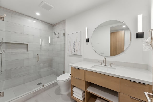 3595 Ridgeline Dr, Park City, UT 84098 - full bathroom featuring a shower stall, vanity, tile patterned flooring, visible vents, and toilet