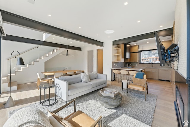 3595 Ridgeline Dr, Park City, UT 84098 - living room featuring light wood-style floors, recessed lighting, and stairs