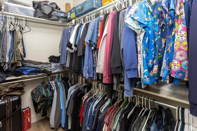 walk in closet with wood finished floors