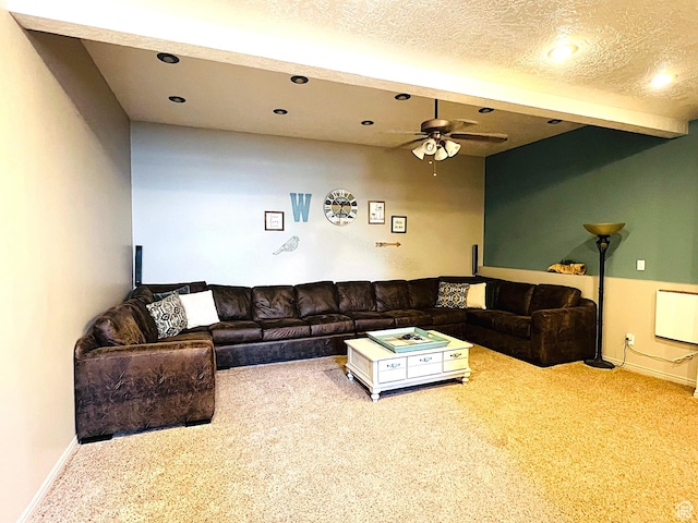 8366 S Cobble Cir W, West Jordan, UT 84081 - living room featuring baseboards, a ceiling fan, carpet flooring, and recessed lighting
