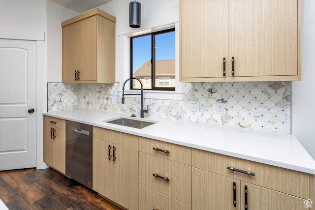432 Tee Cir, Preston, ID 83263 - kitchen featuring a sink, light countertops, light brown cabinetry, and dishwasher