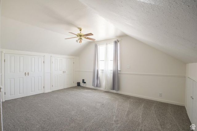 1370 S 1900 E, Vernal, UT 84078 - additional living space with a textured ceiling, a ceiling fan, lofted ceiling, and carpet floors