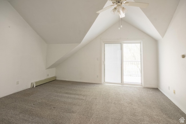 1370 S 1900 E, Vernal, UT 84078 - additional living space featuring a baseboard radiator, carpet flooring, ceiling fan, and lofted ceiling