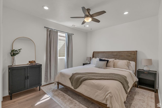 1958 E Janet Kay Ln, Holladay, UT 84121 - bedroom with visible vents, light wood-type flooring, recessed lighting, and a ceiling fan
